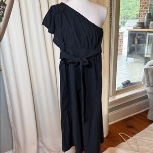 NWT Madewell Black One-Shoulder Dress with tie waist size 10